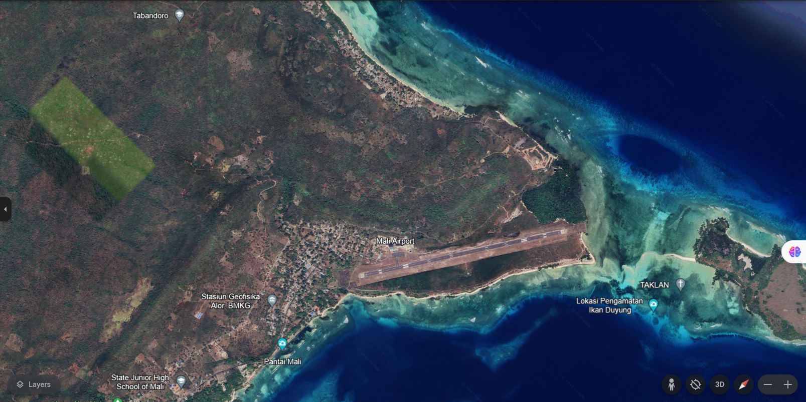 Gambar Peta Bandara Bandar Udara Mali - Alor Dari Google Earth